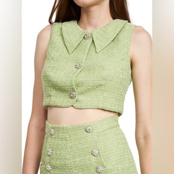 En Saison Jackets & Blazers - En Saison Nadine Tweed Button Down Vest Womens Large In Green